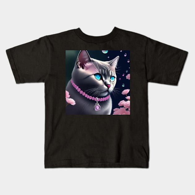 British Shorthair Loves Pink Kids T-Shirt by Enchanted Reverie